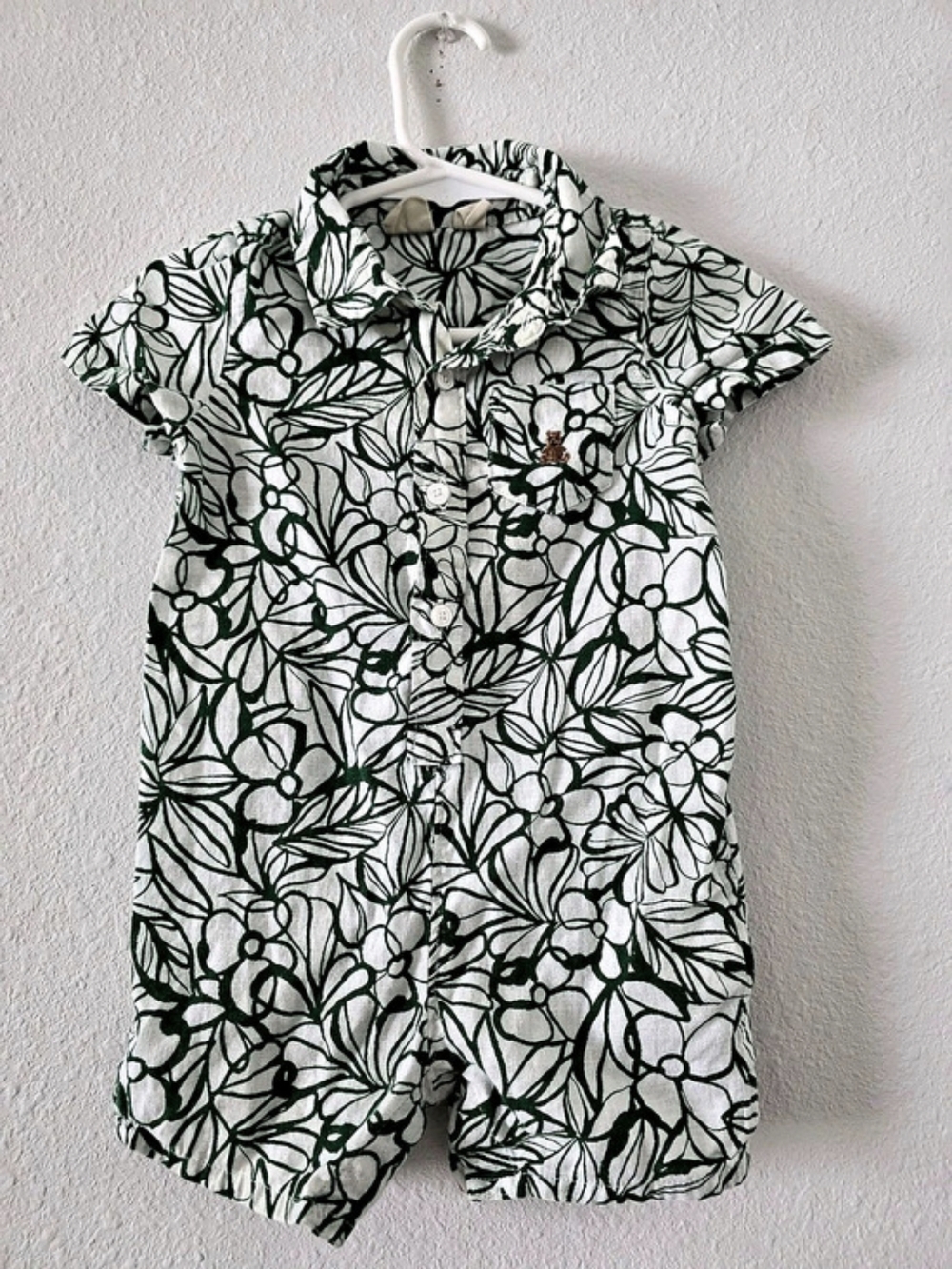 GAP Baby Floral Romper White & Green 6-12M